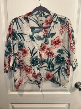 Rails Cream Floral Tie-Front Button-Down Shirt with Green & Pink Print